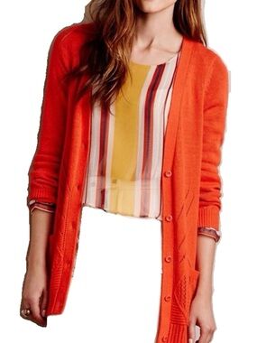Anthro favorite Elin Pointelle Cardigan Moth S small poppy red orange cashmere